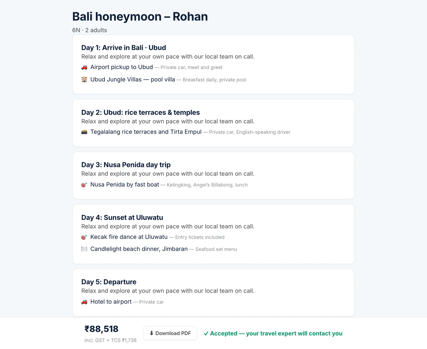 Customer quote page